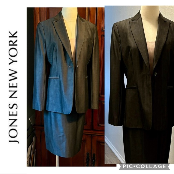 Pants, wJacket & Skirt, Suit, Gray wPale Pink Pinstripe, Jones New York, 8 & 10P - Picture 5 of 16